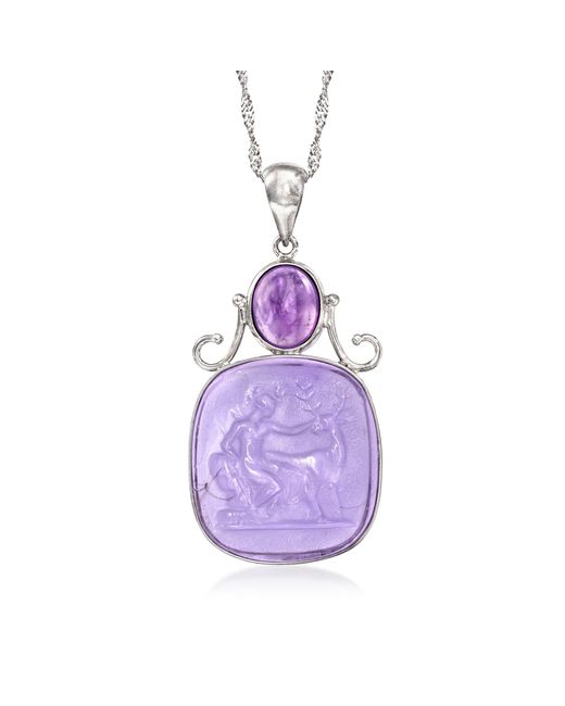 Ross-Simons Purple Italian Venetian Glass And Amethyst Pendant Necklace