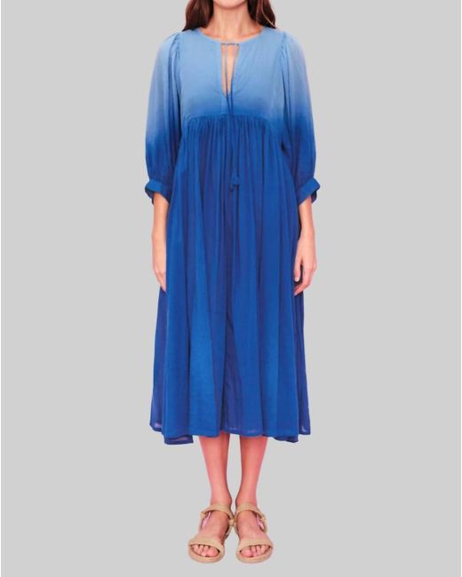 Sundry Blue Blouson Sleeve Midi Dress