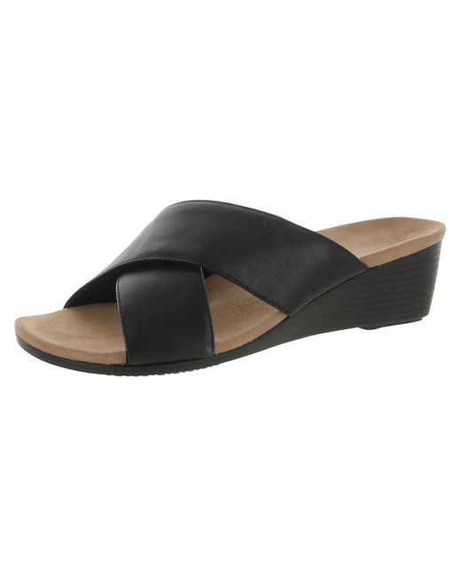 Vionic Brown Kara Leather Slip On Wedge Sandals