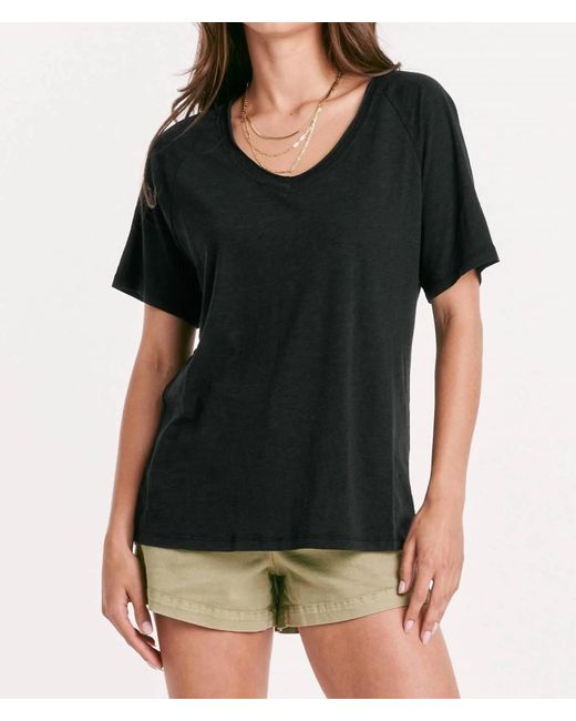 Another Love Black Taylor Relaxed V-neck Slubbed Basic Tee