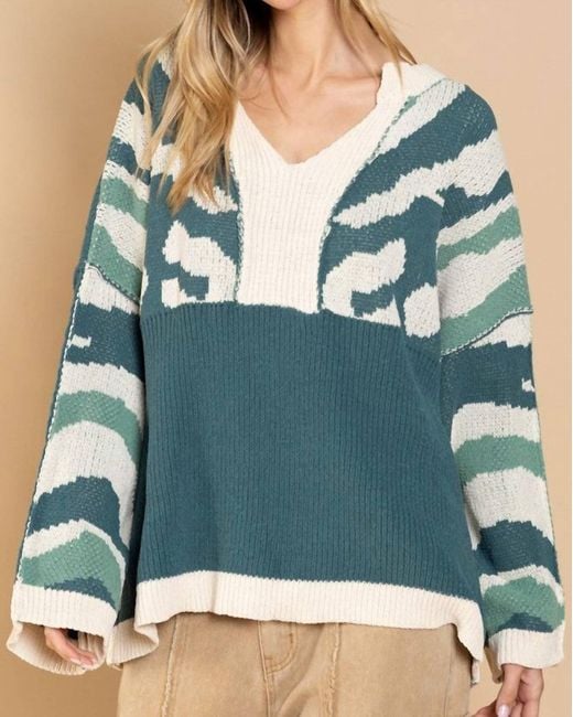 Pol Blue Solid Color Block & Camo Sweater