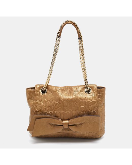 CH by Carolina Herrera Brown Monogram Leather Audrey Shoulder Bag