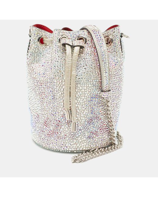 Christian Louboutin Natural Crystal Embellished Leather Marie Jane Bucket Bag