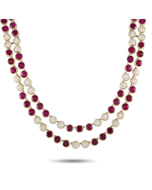 Non-Branded Pink Lb Exclusive 18k Yellow 6.50ct Diamond And Ruby Necklace Mf23-031524