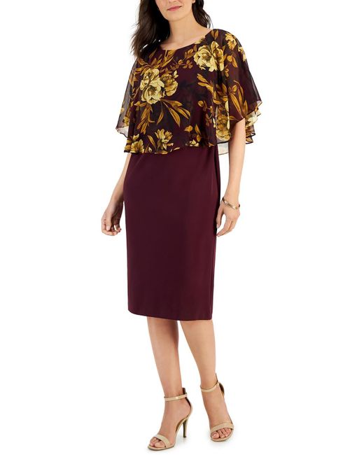 Connected Apparel Purple Midi Mixed-media Wear To Work Dress