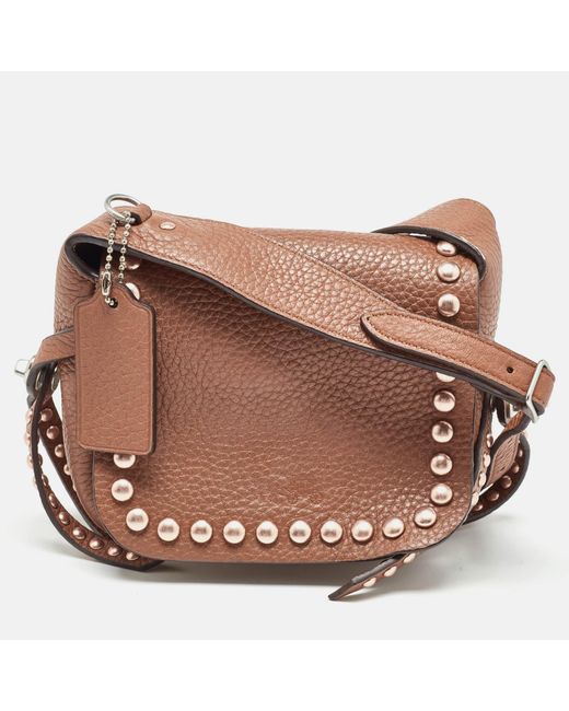 COACH Brown Leather Rivets Dakotah Crossbody Bag