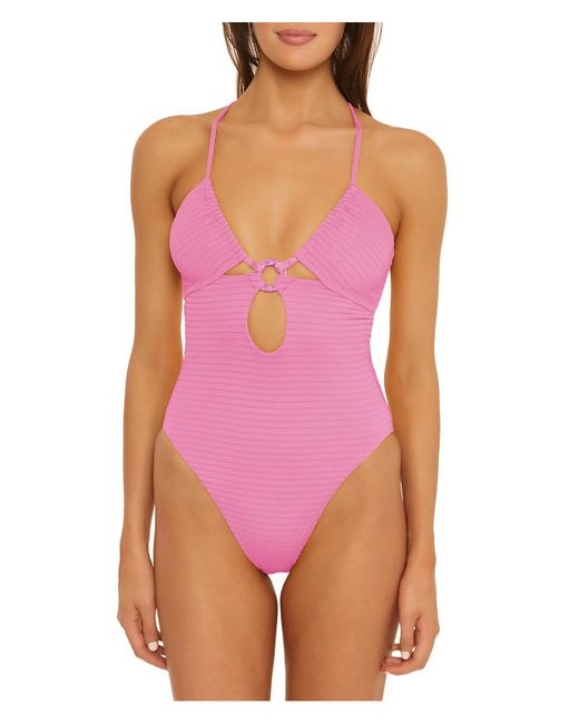 Isabella Rose Orange Maza Ribbed Nylon One-piece Swimsuit