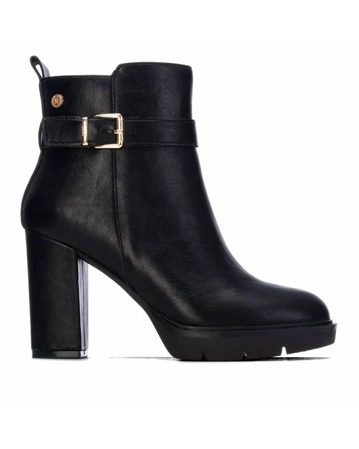 Xti Black Block Heel Ankle Booties