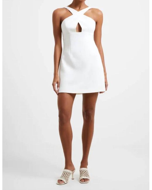 French Connection White Whisper Ruth Crossover Neck Mini Dress