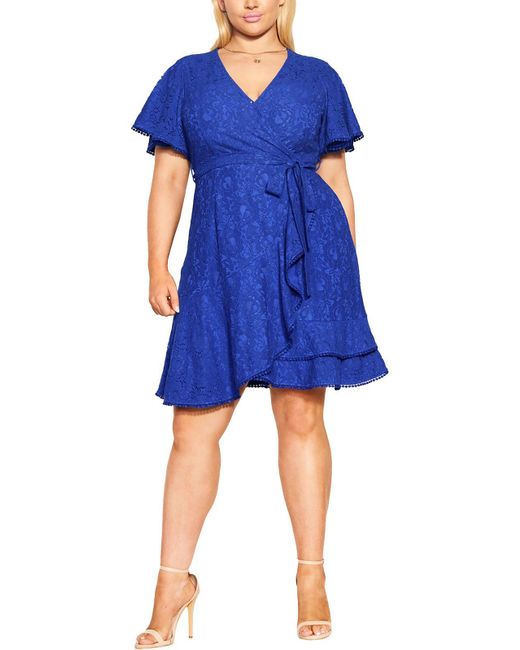City Chic Blue Lace Short Fit & Flare Dress