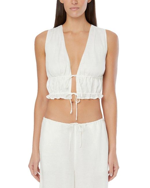 Onia White Air Linen-blend Tie Front Top
