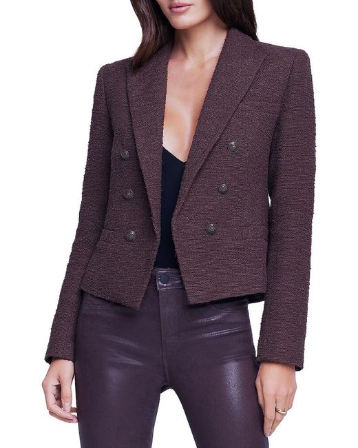 L'Agence Purple Knit Short Double-breasted Blazer