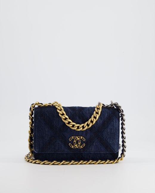 Chanel Blue 19 Dark Denim Wallet On Chain Bag With Mixed Hardware