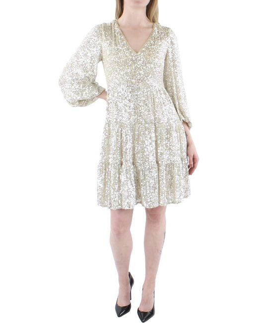 Eliza J White Sequined Mini Cocktail And Party Dress