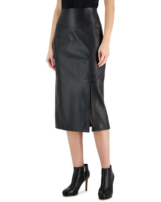 Boss Black Leather Seamed A-line Skirt
