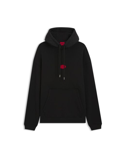 HUGO Black Cotton-Blend Hoodie With Waxed-Stamp Logo for men