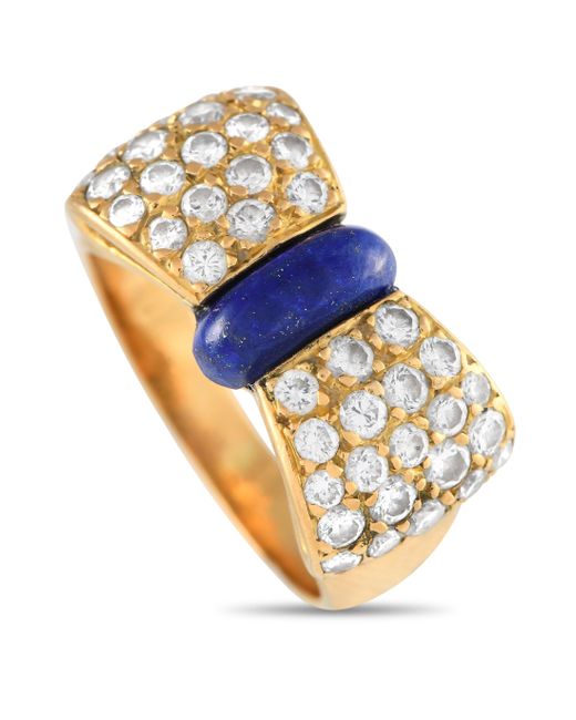 Van Cleef & Arpels Metallic 18k Yellow 0.85ct Diamond And Lapis Lazuli Bow Ring Vc01-012224
