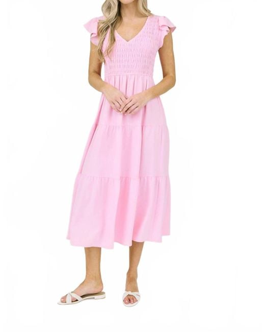 Blu Pepper Pink Flutter Sleeve Midi Dress