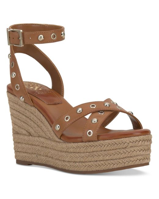 Vince Camuto Brown Feegella Ankle Strap Almond Toe Wedge Sandals