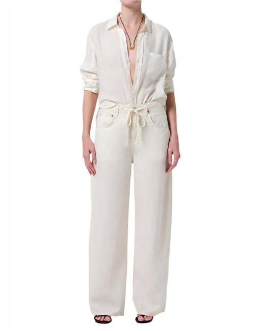 Citizens of Humanity White Brynn Drawstring Linen Trouser
