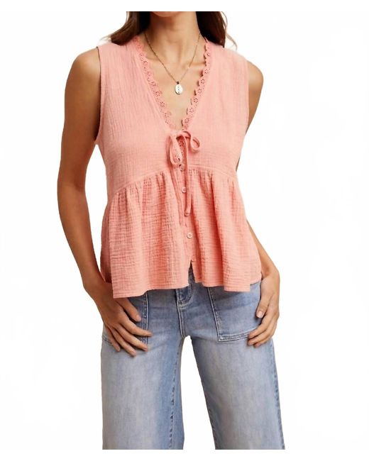 Anniewear Red Sleeveless Button Front Top