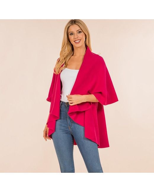 TRUEDAMES Red Open Front Solid Wrap Poncho