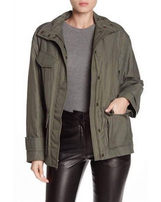 Vince Gray Army Jacket Drawstring Waist Anorak Flap Pockets