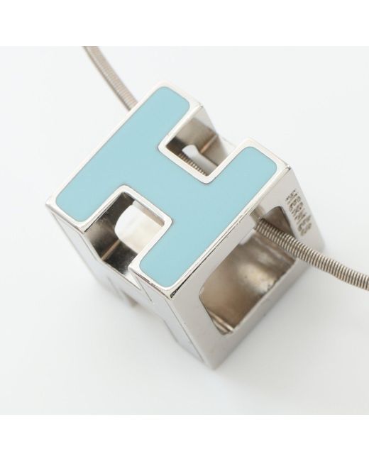 Hermès Cage D'h Ash H-cube Necklace Silver Light Blue