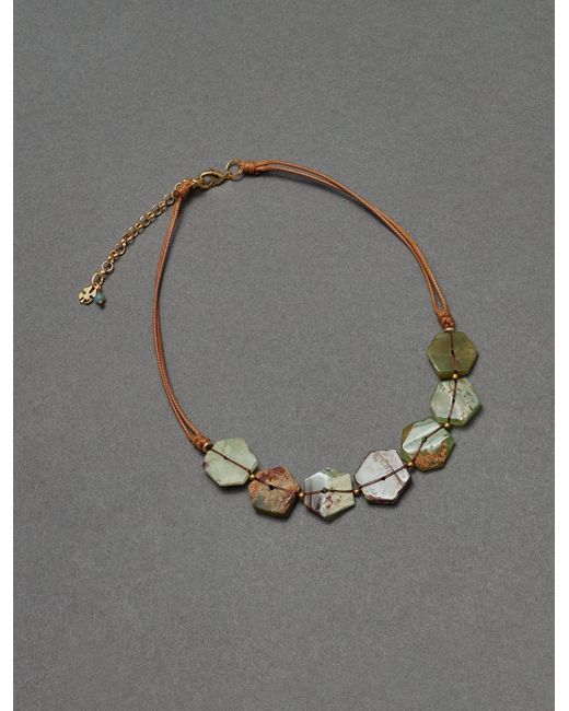Lucky Brand Gray Amazonite Stone Threaded Necklace