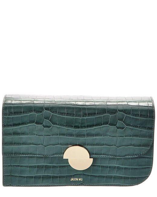 Jason Wu Green Croc-Embossed Leather Clutch