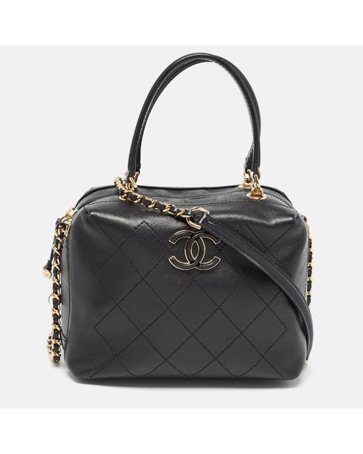 Chanel Black Quilted Leather Cc Vanity Case Bag