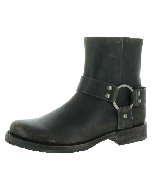Frye Black Veronica Harness Short Leather Distressed Ankle Boots