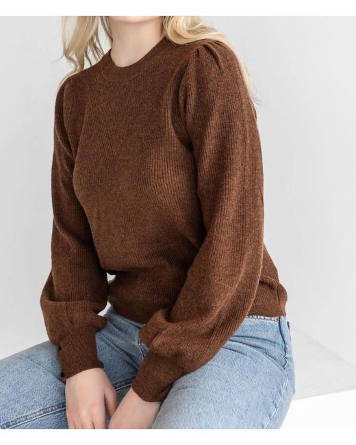 Lilla P Brown Ribbed Puff Sleeve Sweater