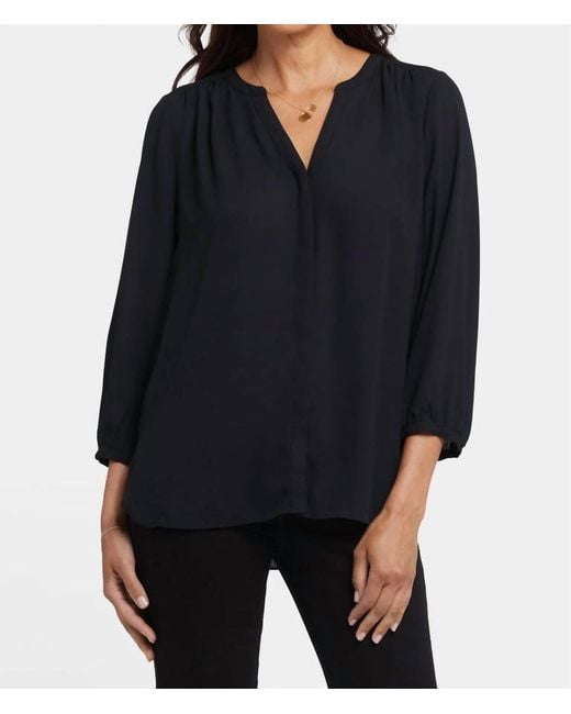 NYDJ Black Solid Pintuck Blouse