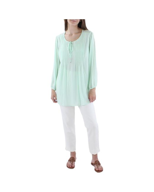 Tommy Hilfiger Blue Plus Smocked V-Neck Plus Pullover Top