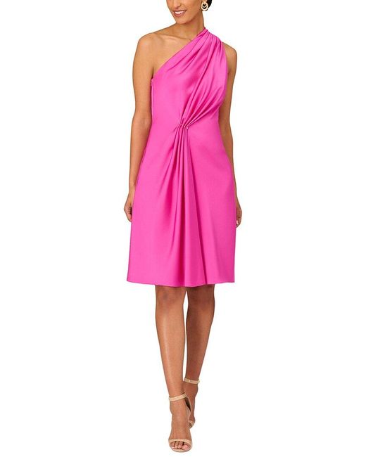 Aidan Mattox Pink One Shoulder Pleated Midi Dress