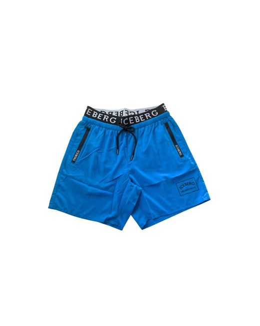 Iceberg Blue Polyester Swim Short for men