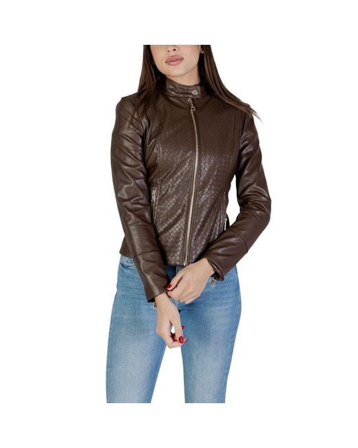 Guess Brown Polyethylene Biker Jacket