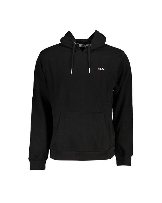 Fila Black Sleek Hooded Sweatshirt With Embroidery for men