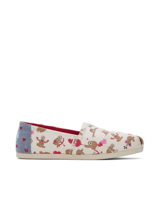 TOMS Pink Alpargata Natural Valentines Day Sloths Espadrille