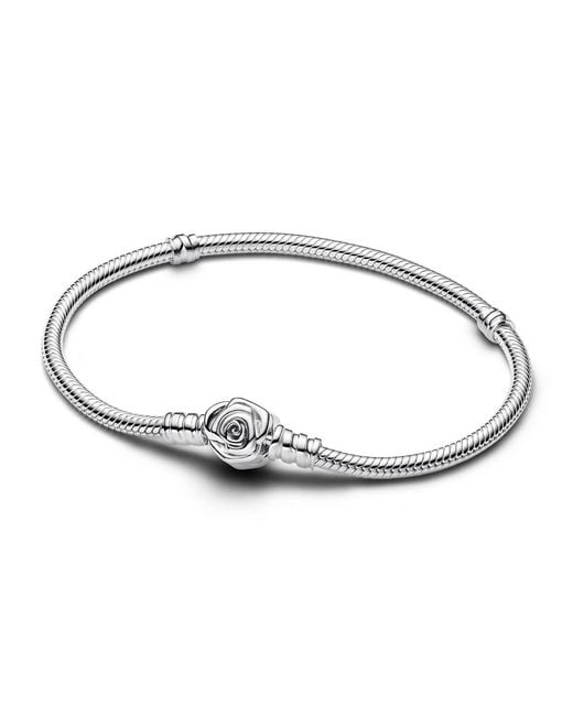Pandora Metallic Snake Chain Rose Clasp Bracelet