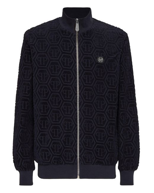 Philipp Plein Blue Jacquard Tracksuit Jacket Monogram for men