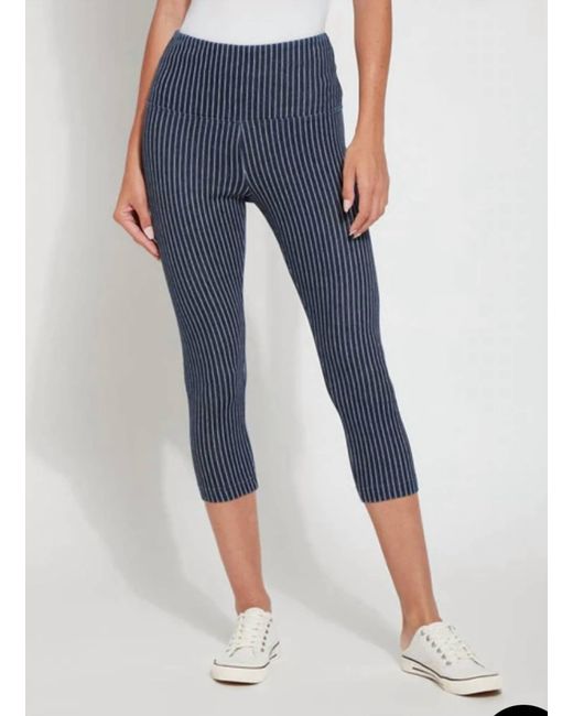 Lyssé Blue Cropped Pattern Pinstripe Capri Denim Leggings