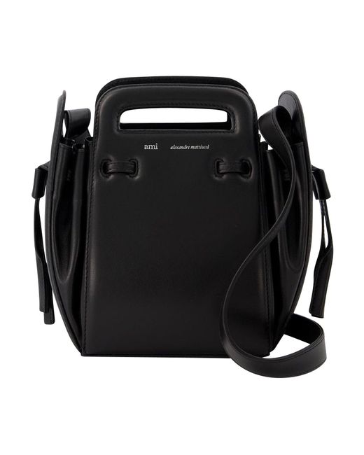 AMI Black Accordion Bucket Bag