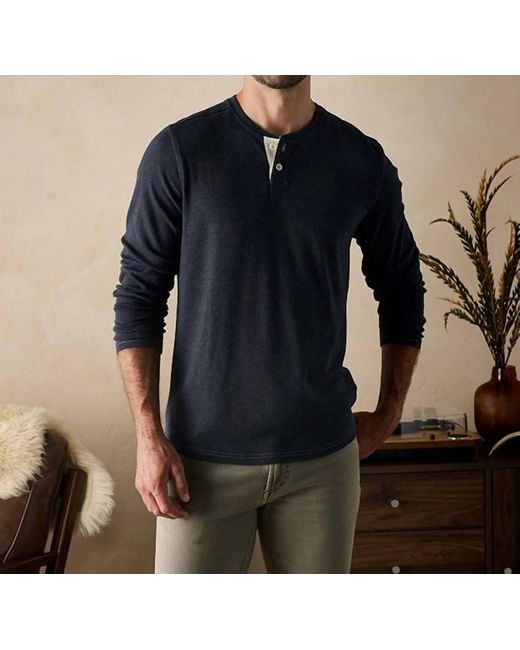 The Normal Brand Blue Puremeso Two Button Henley Shirt for men