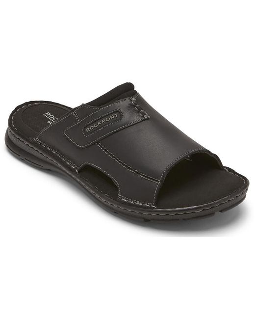 Rockport Black Darwyn 2 Slip On Open Toe Slide Sandals for men