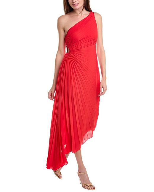 Nicole Miller Red One-shoulder Midi Dress