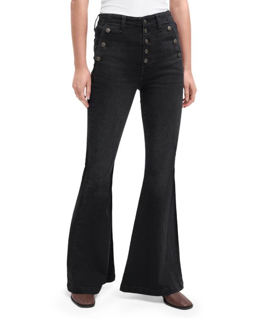 7 For All Mankind Black Portia Button Fly Sailor Flare Jeans