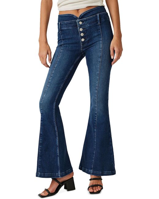 Free People Blue Mid-rise Faded Flare Jeans