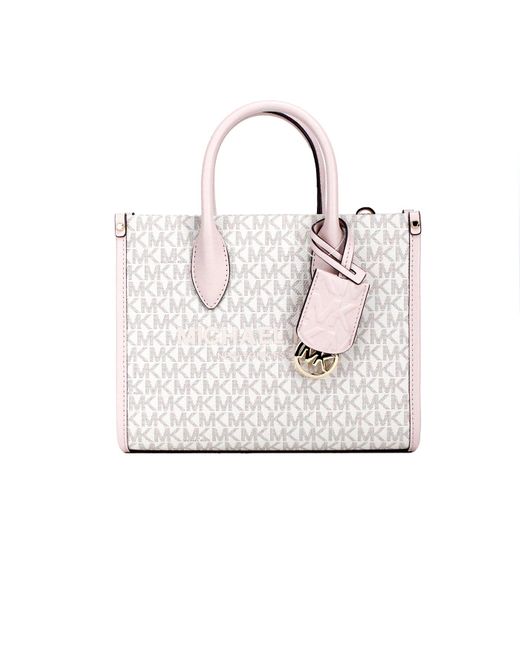 Michael Kors White Mirella Small Powder Blush Pvc Top Zip Shopper Tote Crossbody Bag